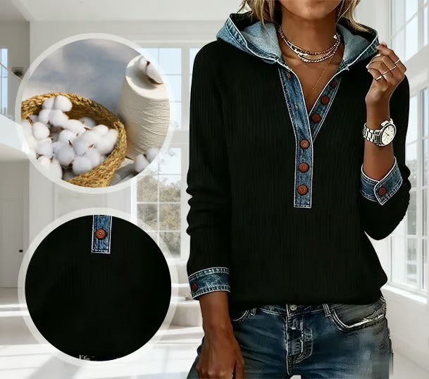 Kalivara - Casual Hoodie with Denim Details