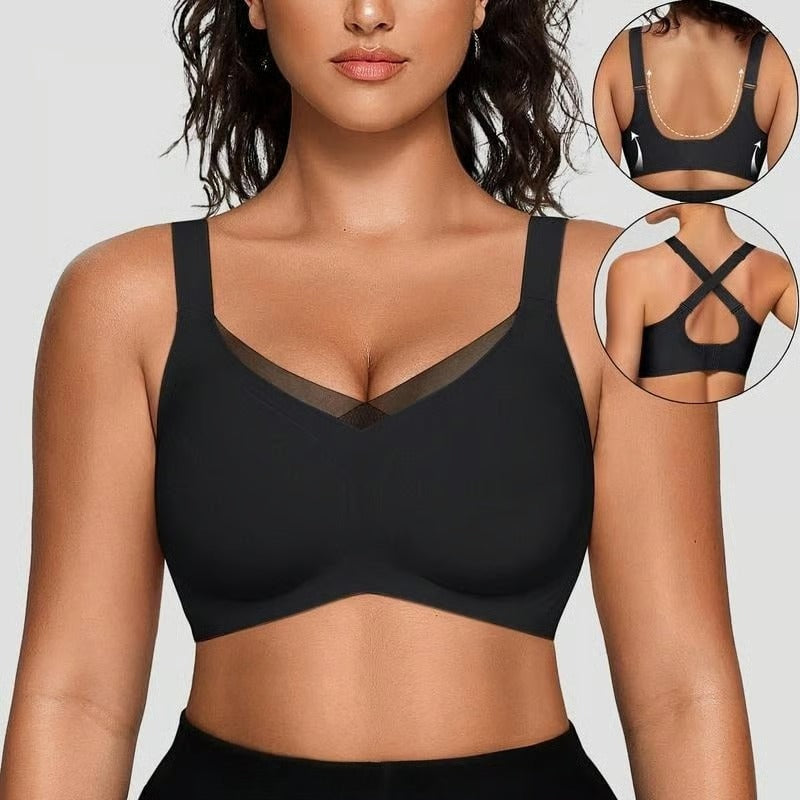 Kaelina - Women's wireless mesh cross-over V-neck bra
