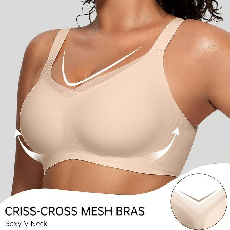 Kaelina - Women's wireless mesh cross-over V-neck bra