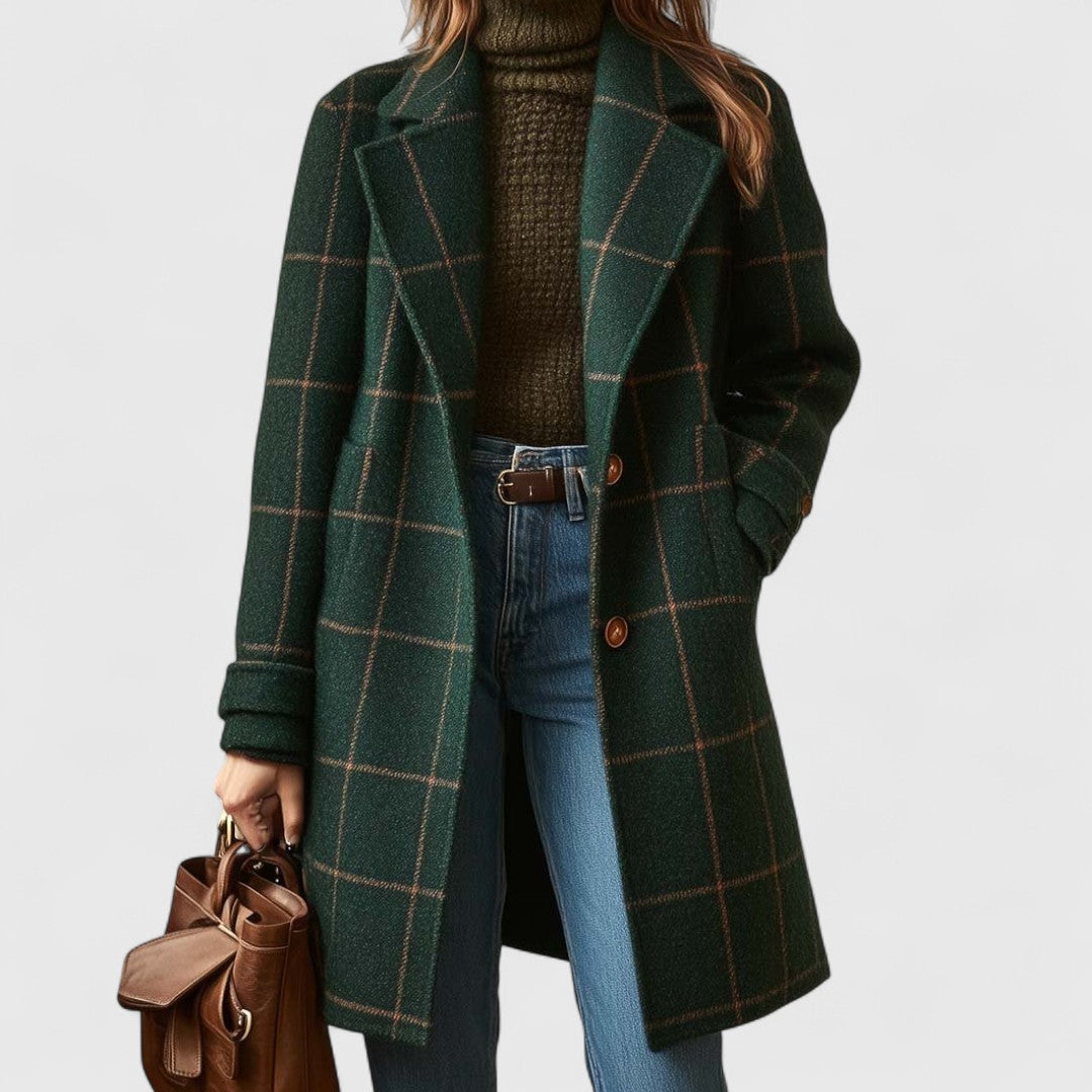 Elivara - Elegant Checked Coat for Women