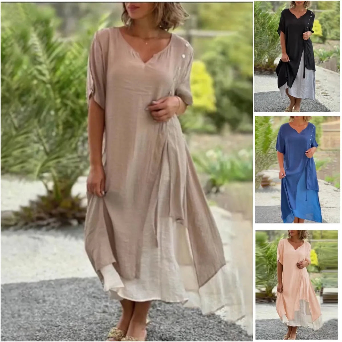 Amabel™ - Asymmetrical two-piece dress with short sleeves