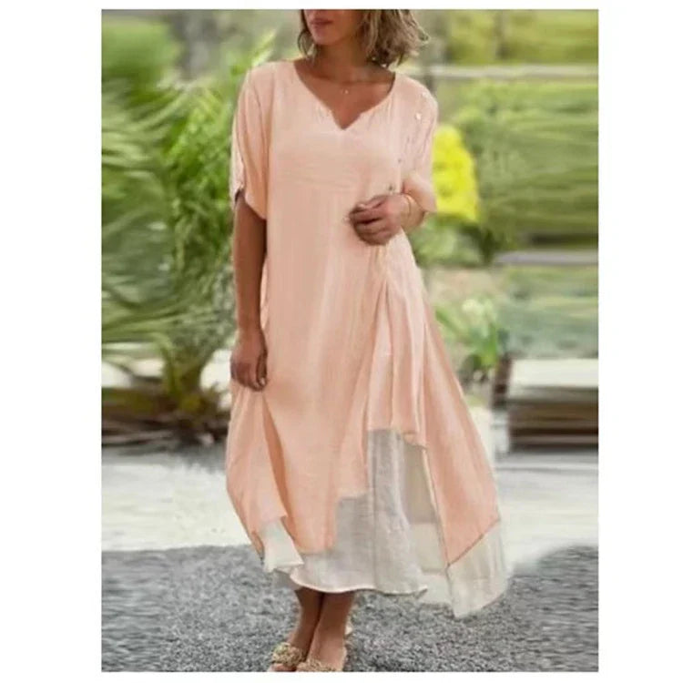 Amabel™ - Asymmetrical two-piece dress with short sleeves