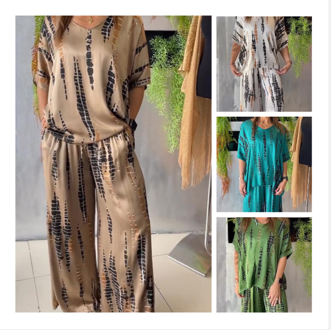 Iria - Casual satin round-neck set