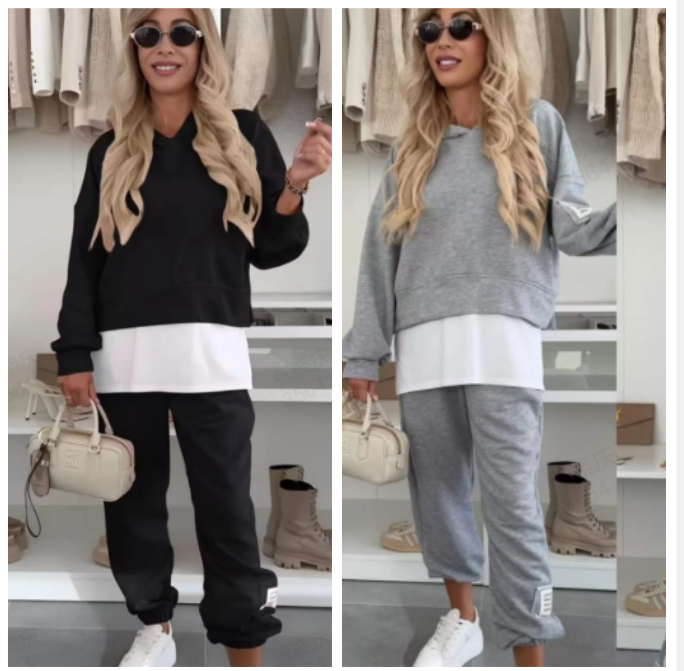 Philippine™ - Patchwork Sweatshirtset met Capuchon