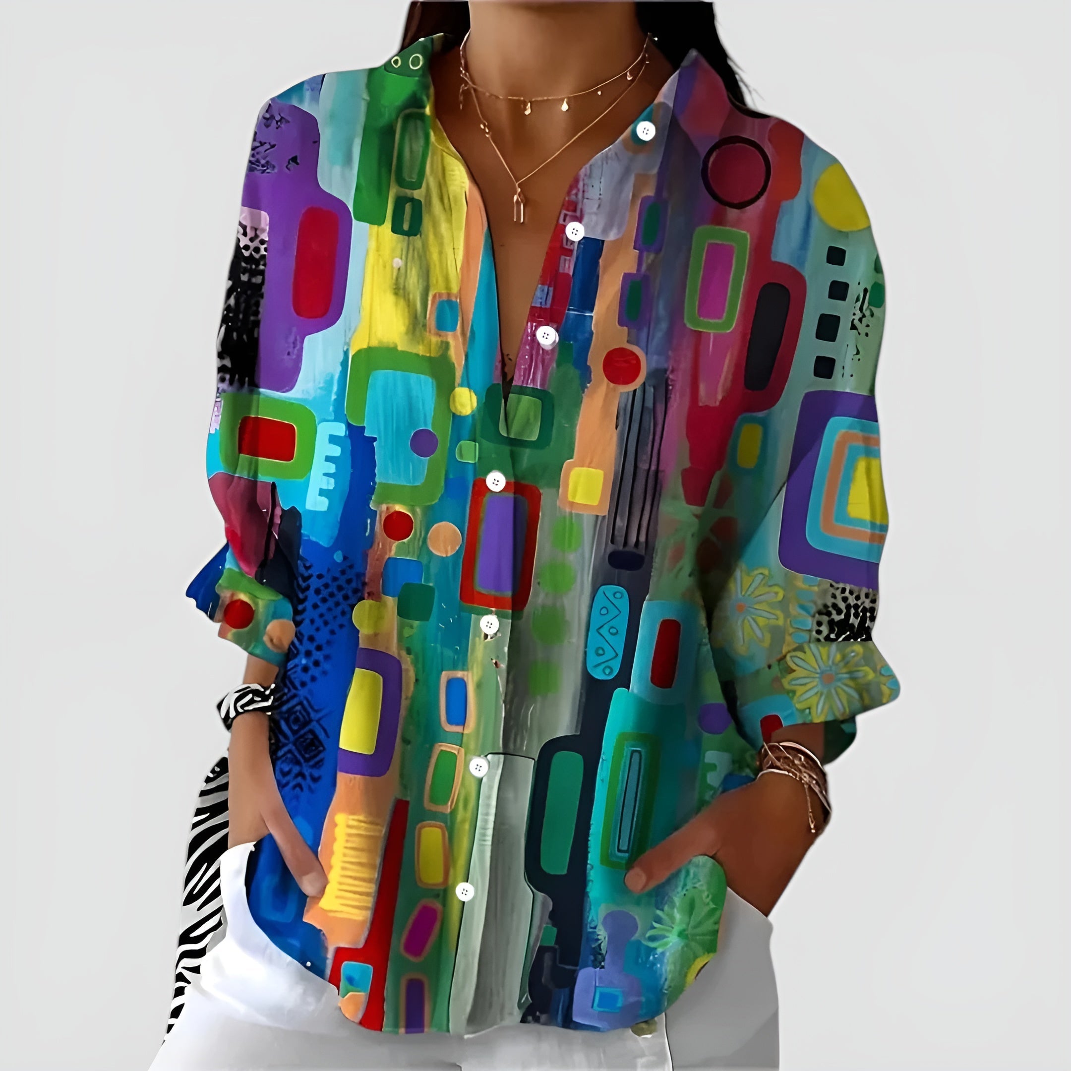 Cerelia™ - Comfortable Blouse with Geometric Pattern for Modern Everyday Style