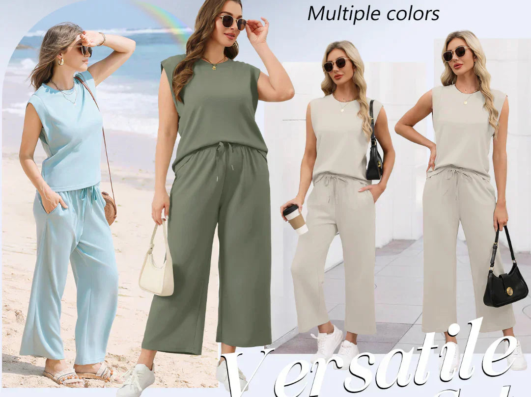 Isa - Women's Casual Sleeveless Top with Wide Leg Pants