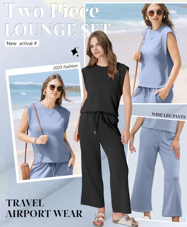 Isa - Women's Casual Sleeveless Top with Wide Leg Pants