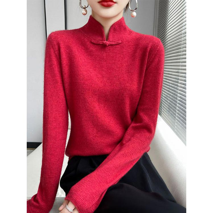 Jovienna - Elegant High Neck Winter Jumper with Vintage Fastening