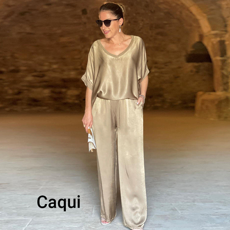 Laurie™ - Tacar Dhá phíosa Lonracha Galánta le Muineál V, Méid Mór