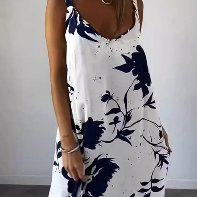 Celestia - Women's sleeveless cotton floral summer dress