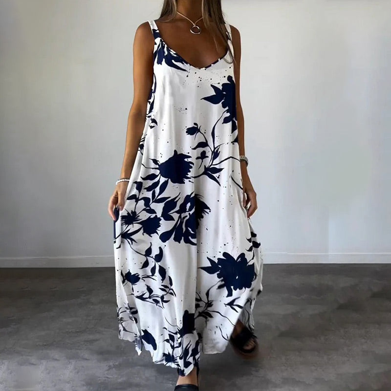 Celestia - Women's sleeveless cotton floral summer dress