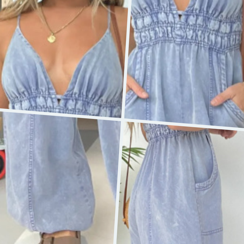 Anja - women's V-neck denim dungarees