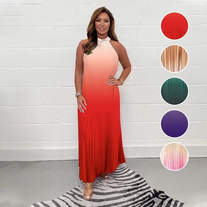 Orlena - Graduated pleated halter dress