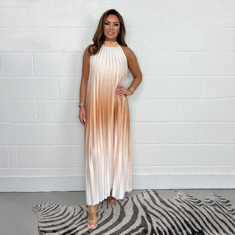 Orlena - Graduated pleated halter dress