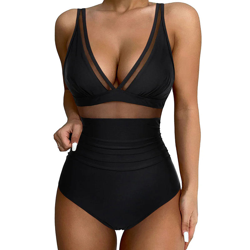 Nessa - Women's contrasting knit gathered one-piece swimsuit