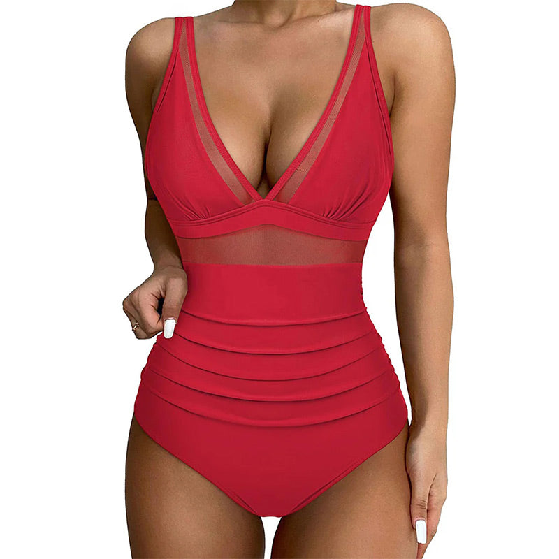 Nessa - Women's contrasting knit gathered one-piece swimsuit
