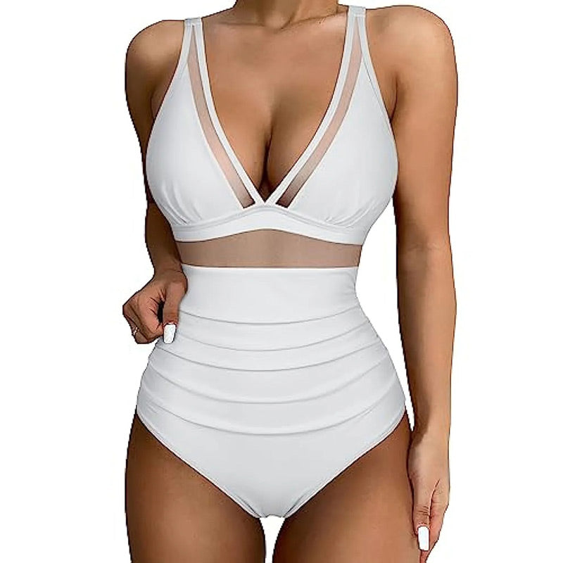 Nessa - Women's contrasting knit gathered one-piece swimsuit