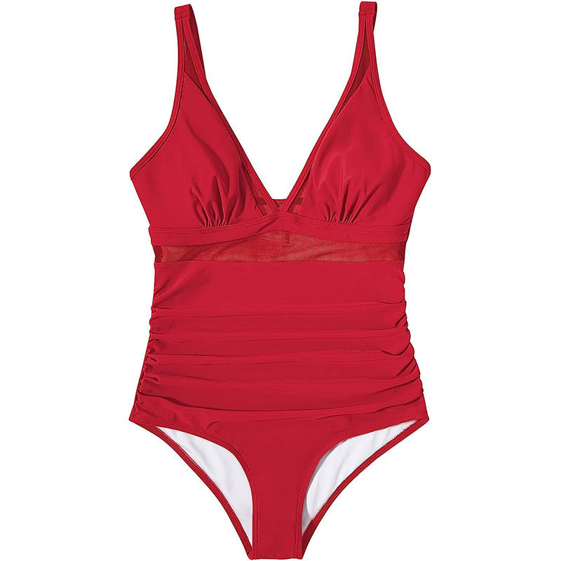 Nessa - Women's contrasting knit gathered one-piece swimsuit