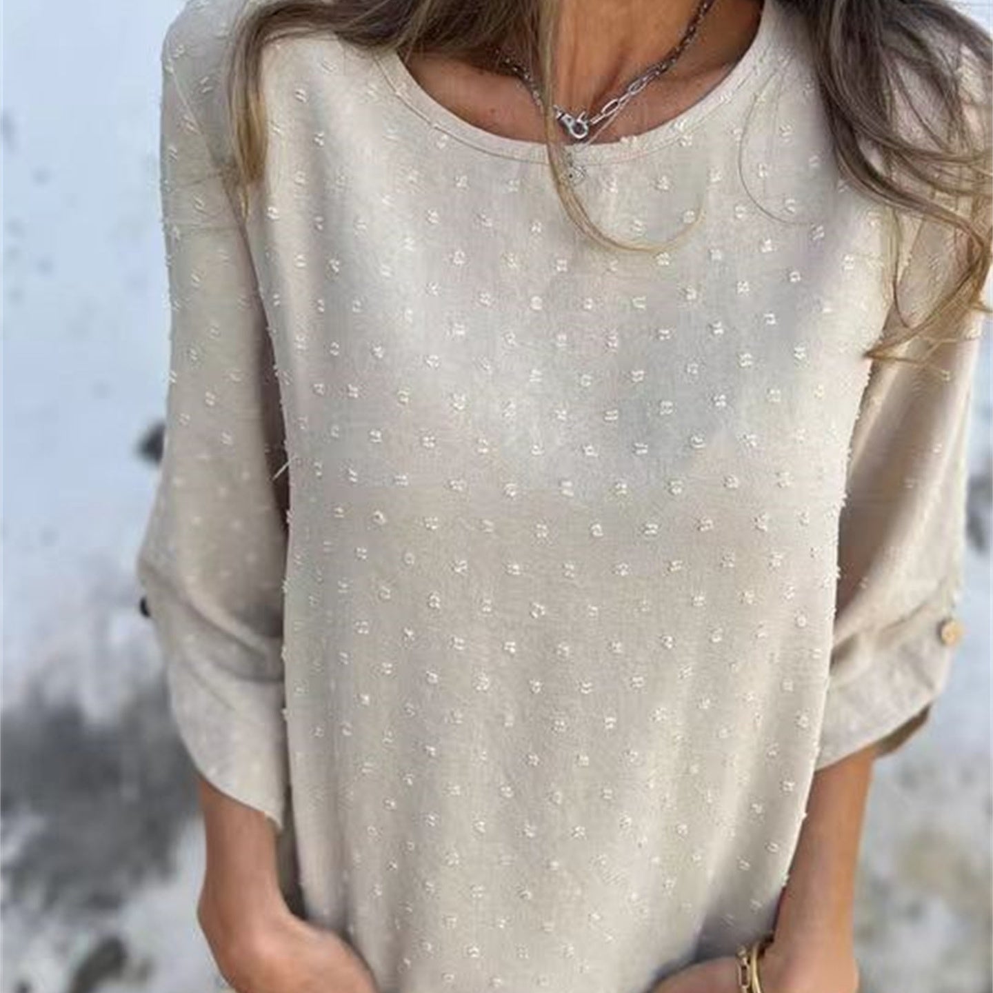 Marinette - Women's casual round neck jacquard top