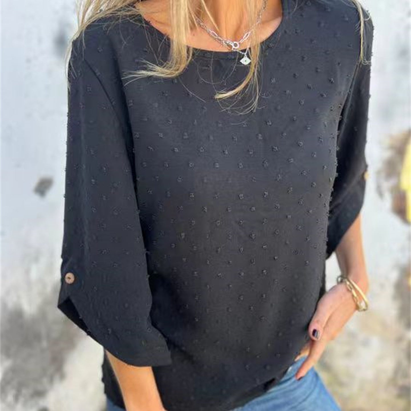 Marinette - Women's casual round neck jacquard top