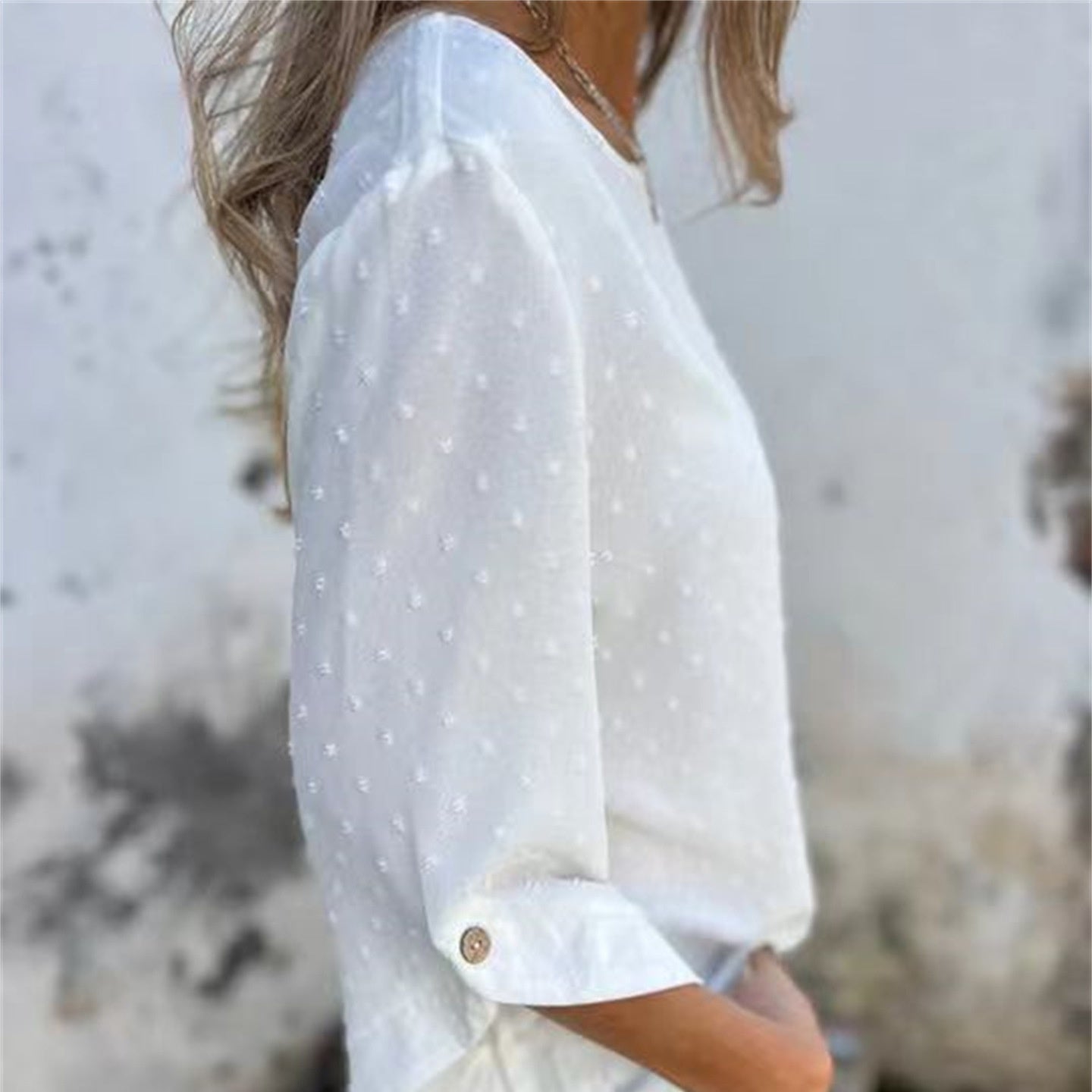 Marinette - Women's casual round neck jacquard top