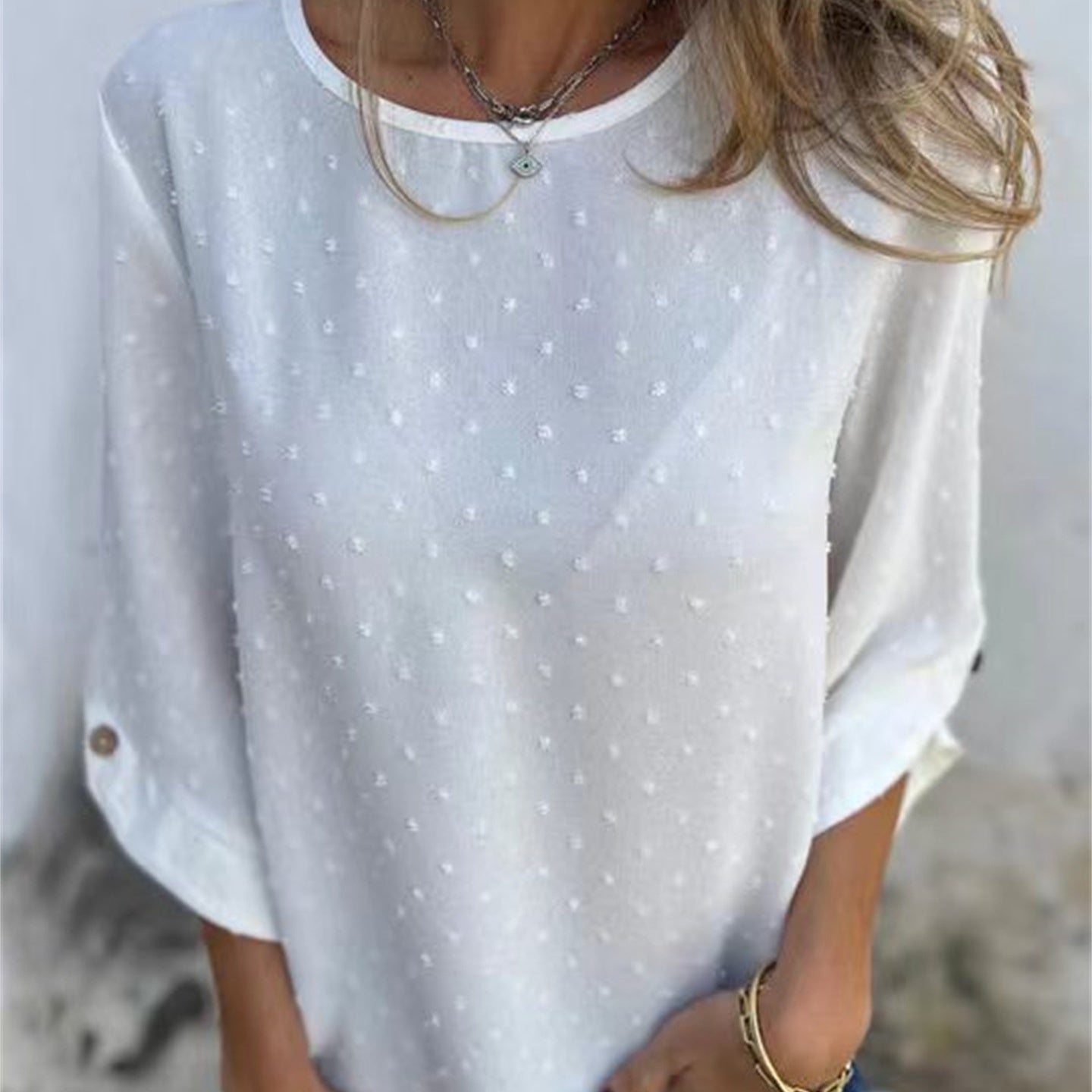 Marinette - Women's casual round neck jacquard top