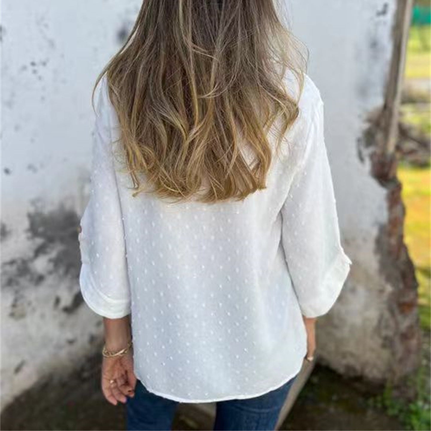 Marinette - Women's casual round neck jacquard top
