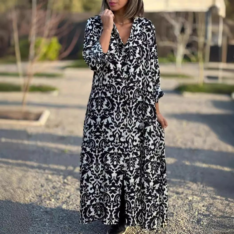 Ivonne - Floral Long Sleeve Dress with Shirt Collar
