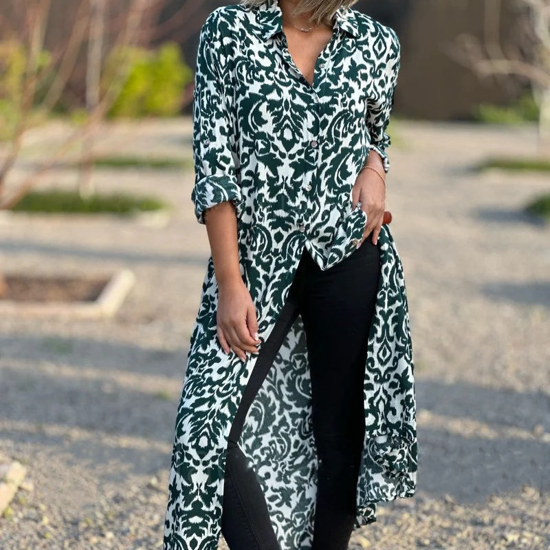 Ivonne - Floral Long Sleeve Dress with Shirt Collar