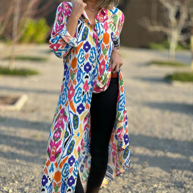 Ivonne - Floral Long Sleeve Dress with Shirt Collar
