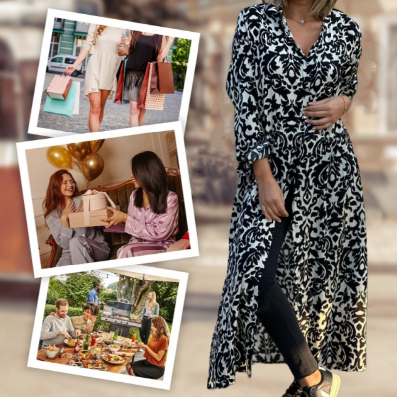 Ivonne - Floral Long Sleeve Dress with Shirt Collar