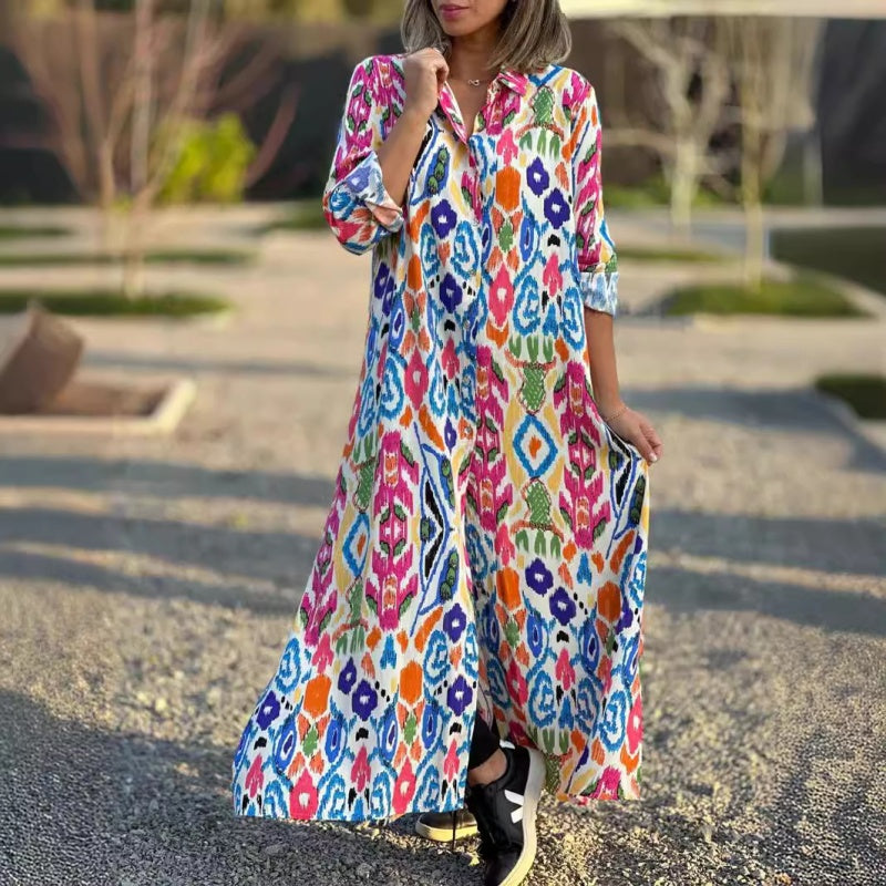 Ivonne - Floral Long Sleeve Dress with Shirt Collar