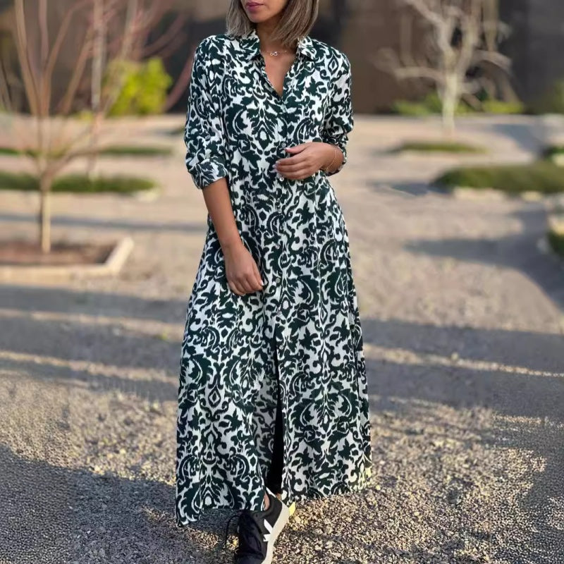 Ivonne - Floral Long Sleeve Dress with Shirt Collar