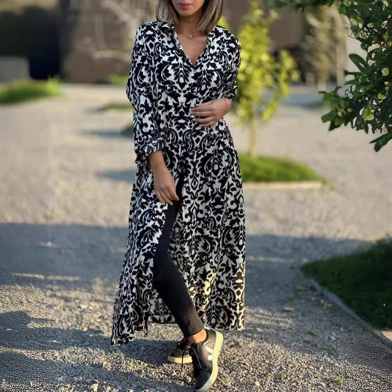 Ivonne - Floral Long Sleeve Dress with Shirt Collar