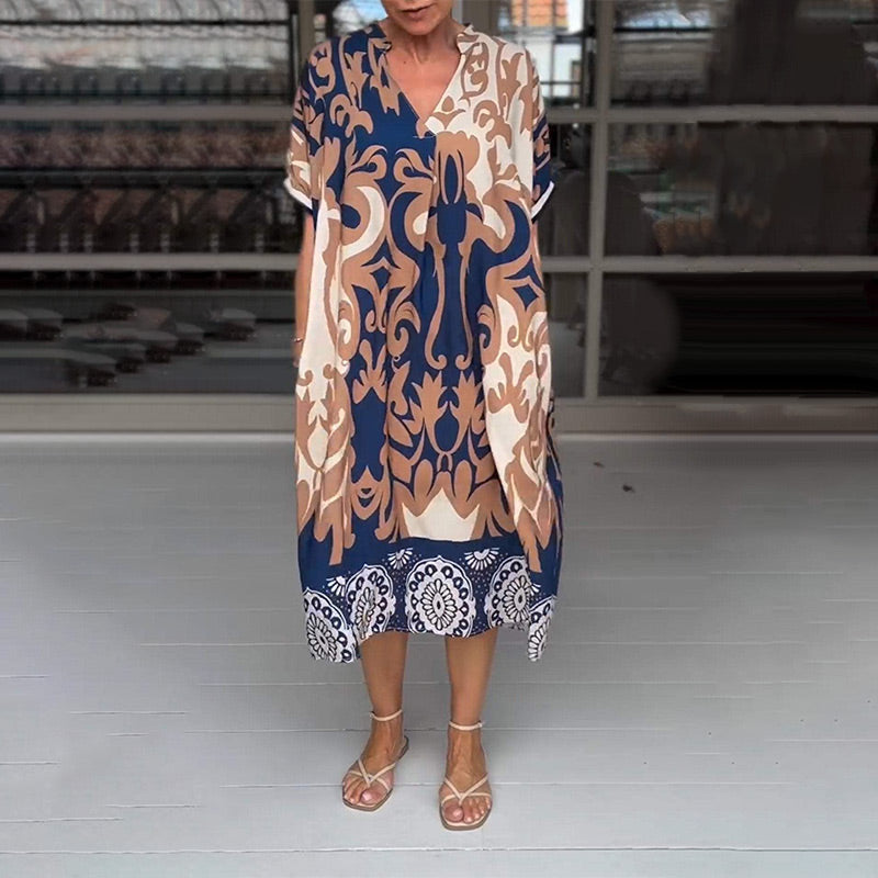 Bente™ - Elegant Print Loose Midi Dress
