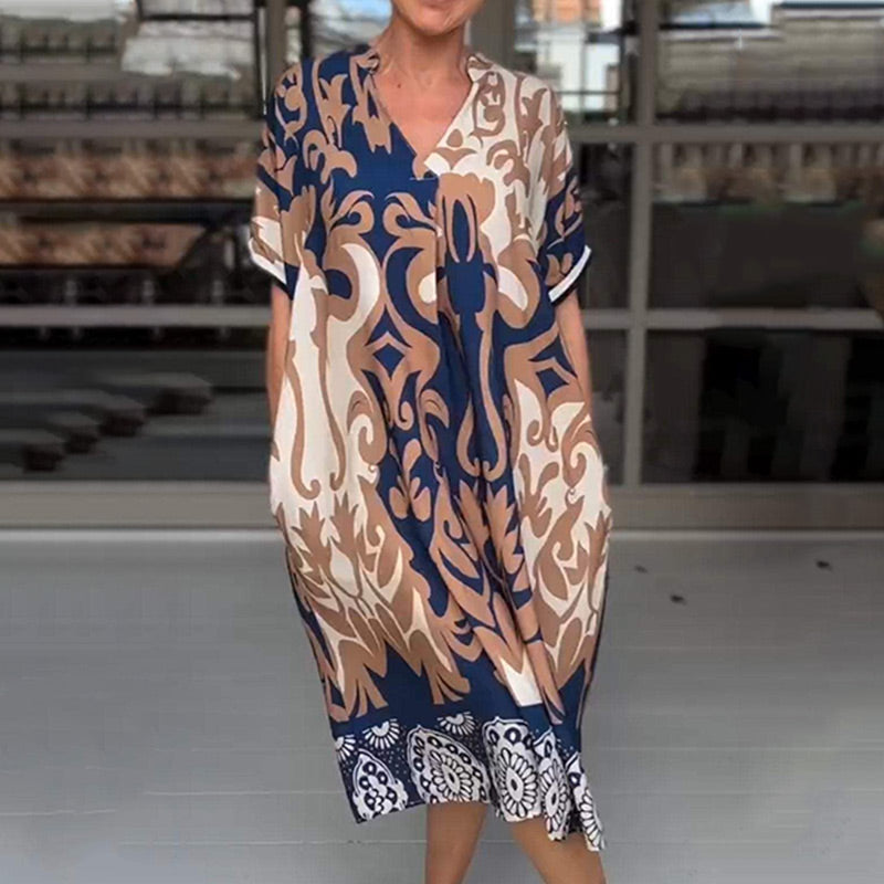 Bente™ - Elegant Print Loose Midi Dress