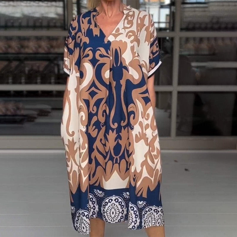 Bente™ - Elegant Print Loose Midi Dress