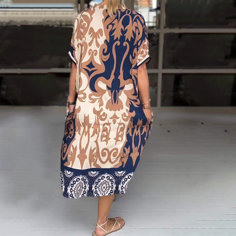 Bente™ - Elegant Print Loose Midi Dress