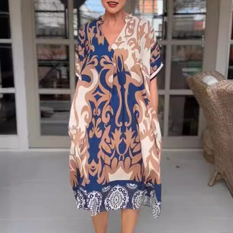 Bente™ - Elegant Print Loose Midi Dress