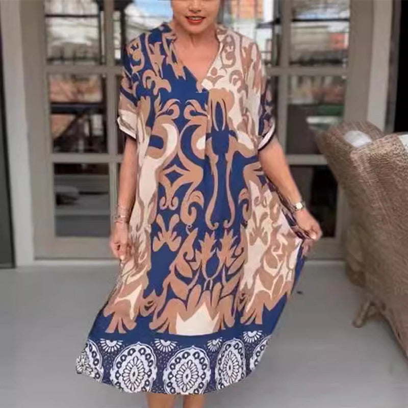 Bente™ - Elegant Print Loose Midi Dress