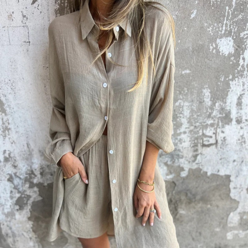 Alora - Women's long-sleeved shirt and shorts set