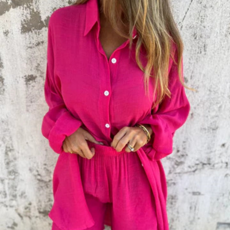 Alora - Women's long-sleeved shirt and shorts set