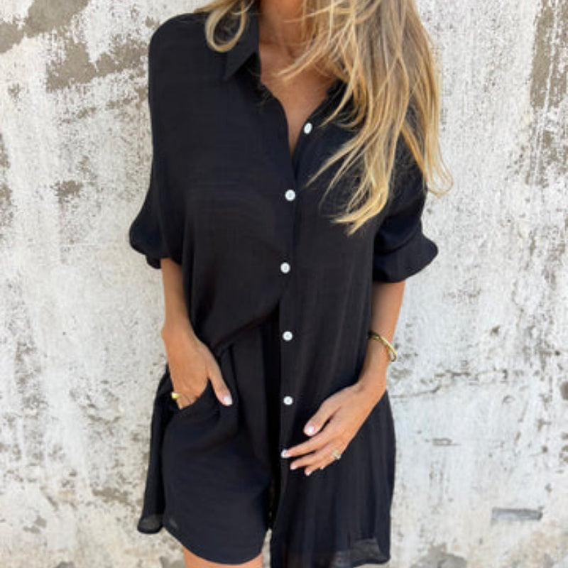 Alora - Women's long-sleeved shirt and shorts set