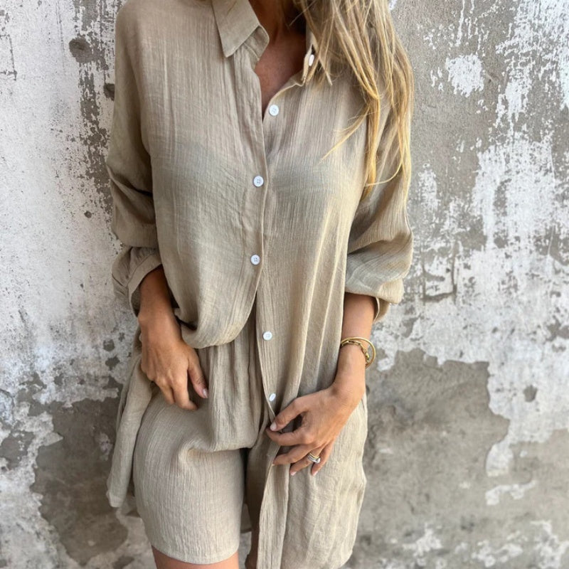 Alora - Women's long-sleeved shirt and shorts set