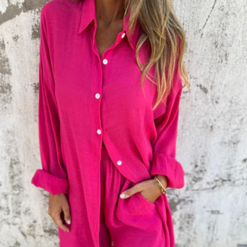Alora - Women's long-sleeved shirt and shorts set