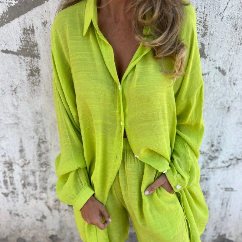Alora - Women's long-sleeved shirt and shorts set