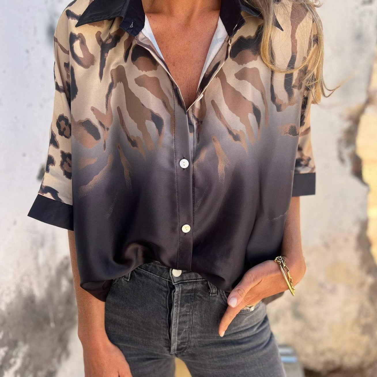 Marthe - Women's leopard button-down shirt