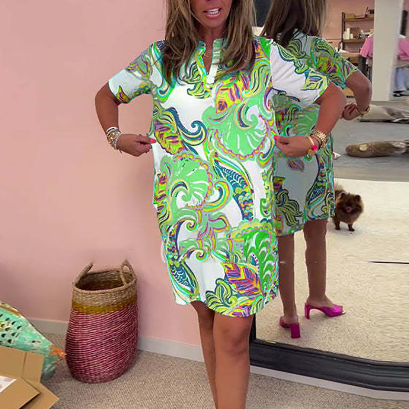 Gianna - Colorful Printed V-Neck Dress