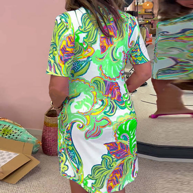 Gianna - Colorful Printed V-Neck Dress