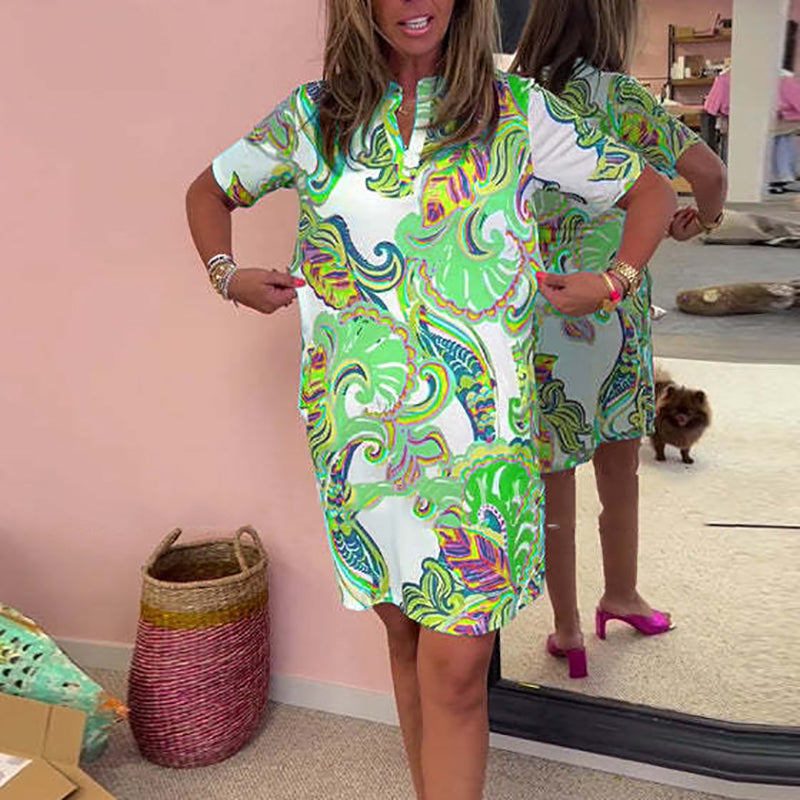 Gianna - Colorful Printed V-Neck Dress